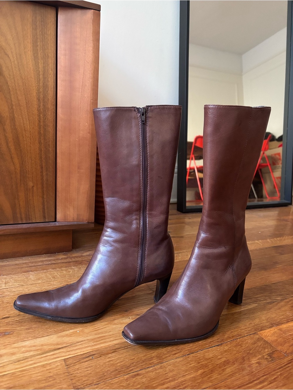 Women's Brown Leather Mid-Calf Boots